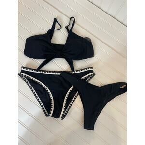 Relleciga Cupshe Blooming Jelly Black 2 PC Bikini Swim Bathing suit Bundle Sz S